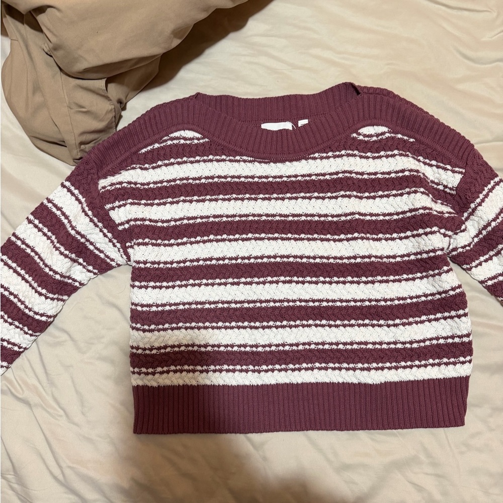 Elegant Striped Burgundy and White Women's Sweater